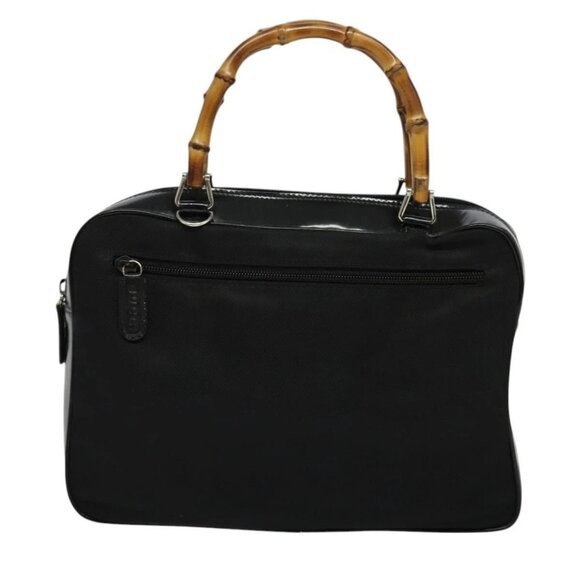 GUCCI Bamboo Hand Bag Nylon 2way Black Silver 000 2040 0538 Auth SW805 - Picture 2 of 16